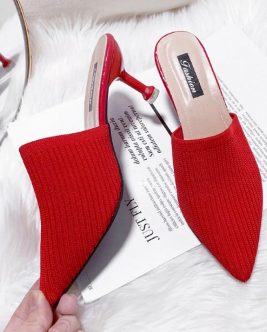 Zapatos para mujer 2022 primavera verano nuevas zapatillas de tacón alto moda para mujer Baotou tacones finos puntiagudos Lazy H