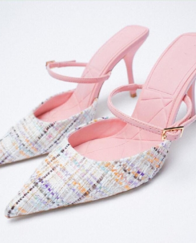 Baotou, zapatillas para mujer, ropa de verano, cadena, puntiagudas, mulas de tacón alto, elegantes zapatos de tacón de aguja, sa