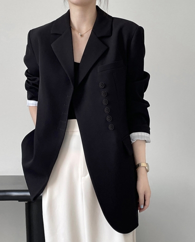 Botão oblíquo terno de mangas compridas solto top casual jaqueta feminina outono