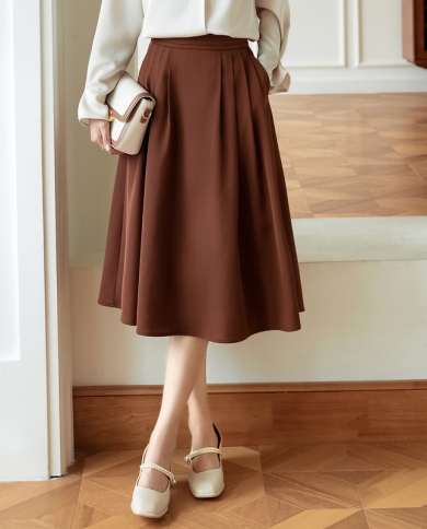 Autumn New Solid Color Temperament Elegant All-match High Waist Skirt
