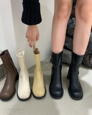 Autumn Winter Women Short Boot Fashion Square Toe Ladies Casual Ankle Boots Square Low Heel High Quality Chelsea Boots