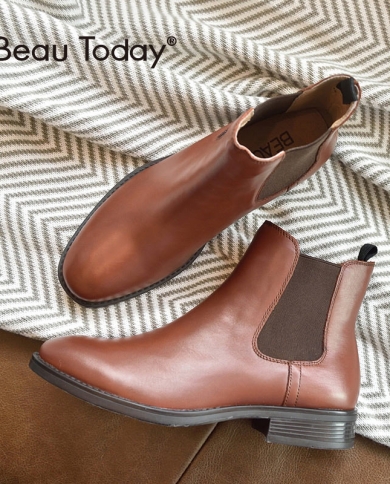 Beautoday Chelsea Boots Women Genuine Calfskin Leather Plus Size Autumn Winter Fashion Brand Ankle Shoes Handmade 03025 
