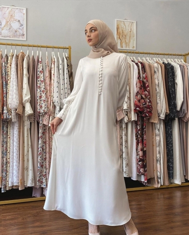 אופנה מוסלמית אלגנטית חיגאב שמלת מקסי ערבית דובאי אבאיה טורקיה שיפון חרוזים רגילים שמלות מקסי לנשים בד איסלאם