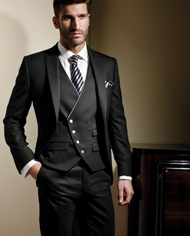 jacketpantstievestcustom Made One Button Black Groom Tuxedos Peak Lapel Groomsmen Men Wedding Dinner Suits Costume 