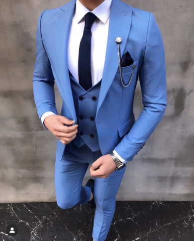 New Arrival Blue Costume Homme Mariage Slim Fit Wedding Suits Terno Masculino 3 Pieces Slim Fit Blazer jacketpantvest
