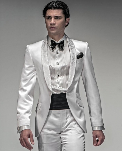 Custom Made Groom Tuxedo White Groomsmen Diamond Weddingdinner Suits Best Man Bridegroom jacketpantstievestsuits