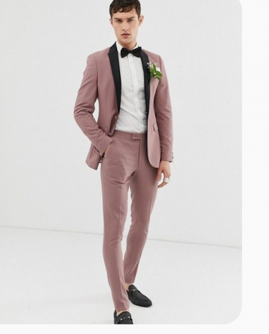 Dusty Pink Black Shawl Lapel Men Suits Prom Terno Masculino Groom Costume Homme Blazer Wedding 2 Pieces jacketshort Pa