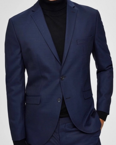 Business Dark Blue Men Suits Notch Lapel Two Button Wedding Tuxedo Terno Masculino Prom Groom 2 Pcs Slim Fit Blazer Jack