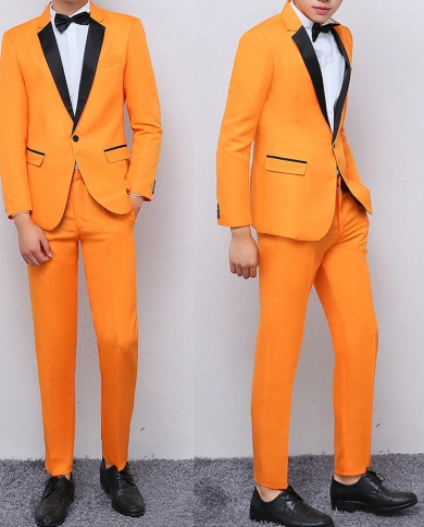 Fashion Orange Men Suit Set Formal Wedding Suits For Men Slim Fit Groom Tuxedo Jacket With Pants 2 Piece New Design Suit