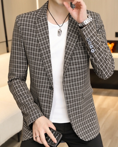 Fashion Plaid New Mens Casual Boutique Suit Jacket Male Business Casual Slim Fit Party Dress Blazer Jacket Coat Plus Si