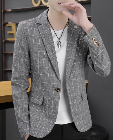 New Fashion Spring And Autumn Casual Men Plaid Blazer Cotton Slim Fit England Suit Blaser Masculino Male Jacket Blazer 3