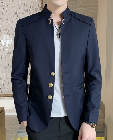 4xl Men Casual New Male Autumn Spring Dress Suit Fashion High Quality Chinese Style Stand Collar Blazers Coat Brand Jack