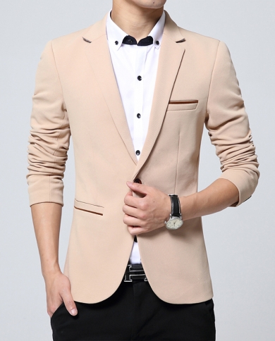 Spring Autumn Men Blazer Casual Business Cotton Slim Fit Suit Jacket Male Plus Size Single Breasted Solid Color Blazer M