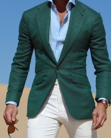 2022green Suit Men Blazer With White Pants Separates Men Suit Slim Fit Prom Smart Casual Jacket Tuxedo Costume Homme Ter