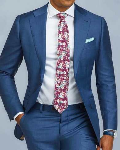 Blue Formal Men Suit 2 Pieces Slim Fit Single Breast Mens Suits Bespoke Groom Tuxedo Blazer For Wedding Prom Jacket Pant