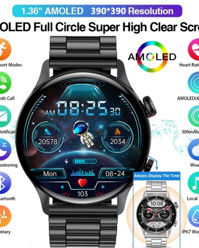 Lige 2022 New Nfc Smartwatch Men Amoled 390*390 Hd Screen Always Display Bluetooth Call Smart Watch Ip68 Waterproof Spor