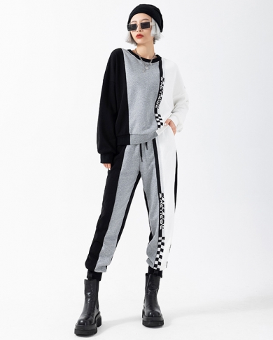 Casual Suit Womens Contrast Color Sweater Two-piece Sports Sweater Pants