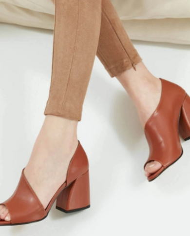 Sandalias peep-toe de tacón alto grueso de gran tamaño para mujer nueva moda