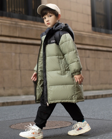 Childrens Down Jacket New Female Boy Thickened Mid-length Warm Jacket