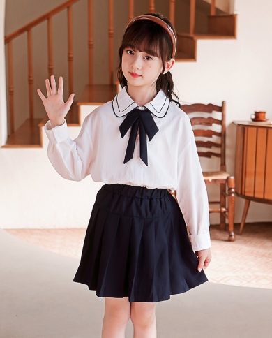 Autumn Girls Shirts Vests Pleated Skirts Three-piece Suits College Style Suits