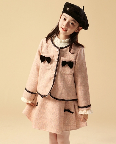 Girls Small Fragrance Suit Autumn New Bow Childrens Suit Jacket Two-piece
