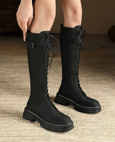 Knee Boots Womens Autumn New Straps Thick Bottom Motorcycle Boots
