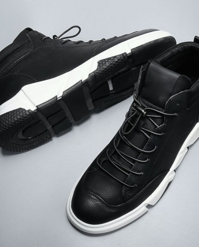 Zapatos negros informales de cuero para hombre, calzado cómodo para caminar, mocasines de trabajo para hombre, plataforma con au