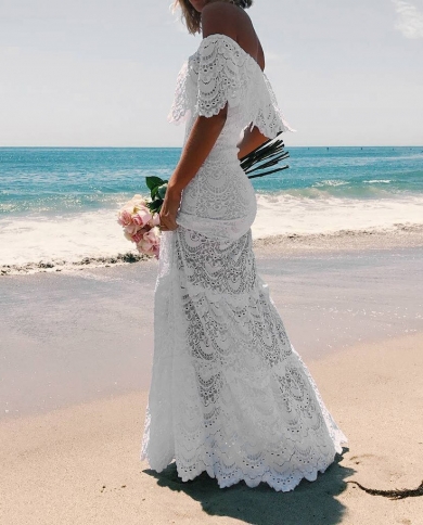 Vestido de noiva elegante verão vestido branco feminino rendado fora do ombro sling festa baile de finalistas fino oco para fora