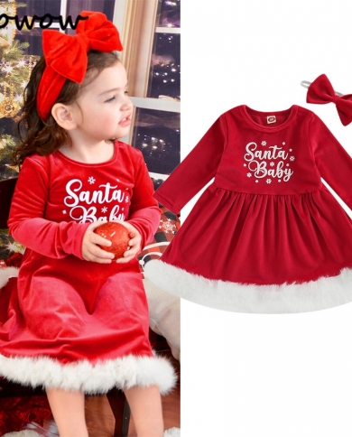 Prowow 1 6y letra Santa bebê vestido de natal para meninas vestido felpudo de veludo vermelho 2022 ano novo crianças roupas de n