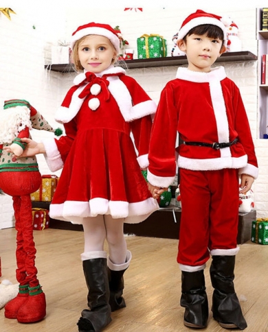 Traje cosplay de natal infantil papai noel bebê conjunto de roupa de natal conjunto calças tops chapéu manto cinto para meninos 
