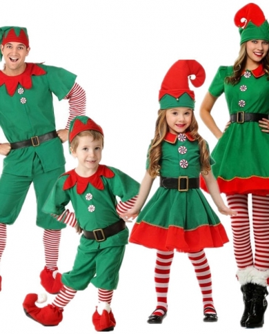 Christmas Family Party Clothes Men Women Girl Boy Santa Claus Costumes Green Elf Mommy Dad Baby Cosplay New Year Fancy D