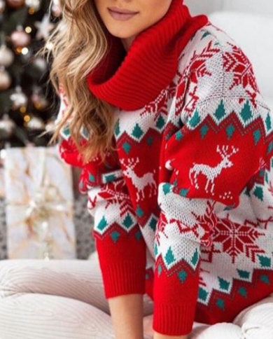 Nuevos jerséis navideños de cuello alto para Mujer, prendas de punto de manga larga, suéteres gruesos cálidos, suéter suave info