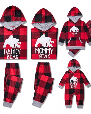 Navidad 2022 Patrón de oso Trajes a juego de la familia Pantalones con capucha 2 piezas Conjunto de pijamas Regalo de Navidad Ap