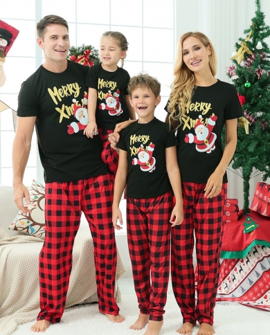 2022 New Christmas Pajamas Clothing Sets Short Sleeve Tshirtlong Pants Sleepwear Mother Her Kids Matching Family Outfit