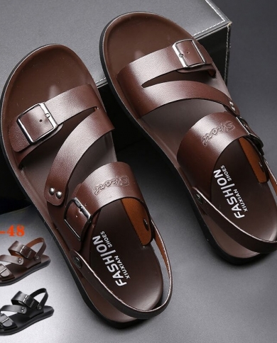 Men Comfortable Outdoor Beach Sandals Slip On Leather Non Slip Slippers Casual Fashion Plus Size 38 48 Flat  Zapatillas 
