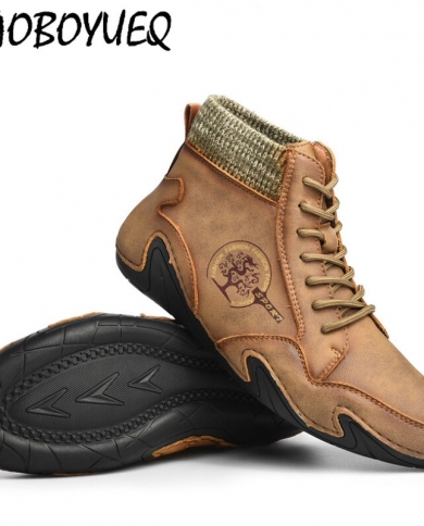 Botas de hombre de cuero genuino de invierno mantener el calor botines de alta comodidad zapatos para caminar Bottines de algodó