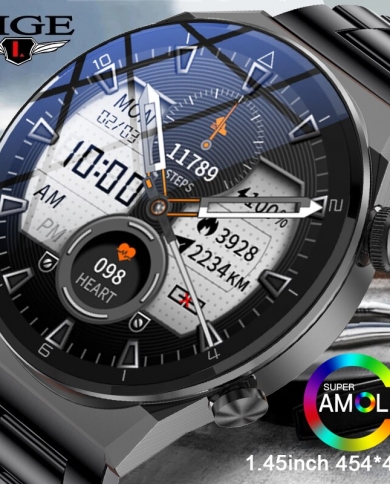 lige new nfc smartwatch men amoled 454*454 hd מסך תמיד בתצוגה bluetooth call watch smart ip68 עמיד למים ספורט