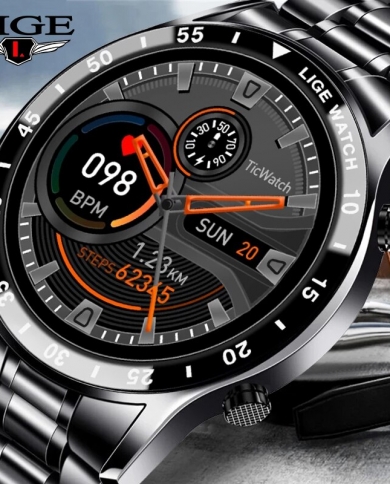 Lige Bluetooth Call Smart Watch Men 2022 New Ip67 مقاوم للماء بشاشة كاملة تعمل باللمس Smartwatch لنظام Android Ios Sports Fitnes
