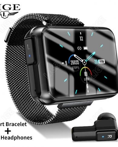lige t91 smart watch 2 in 1 tws אוזניות אלחוטיות שעון גברים מסך גדול 14 אינץ bluetooth 50 call music sports band smar