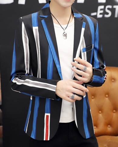 New Stripe Blazer British Stylish Male Blazer Suit Jacket Business Casual One Button Blazer For Men Regular Abrigo Hombr