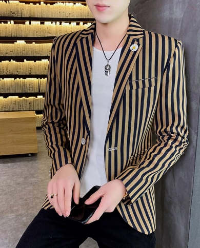 Mens Suit Jacket Business Casual Tuxedos Blazer Slim Fit Suit Men Blazer Clothes 2022 New Classic Dress Stripe Jacket C