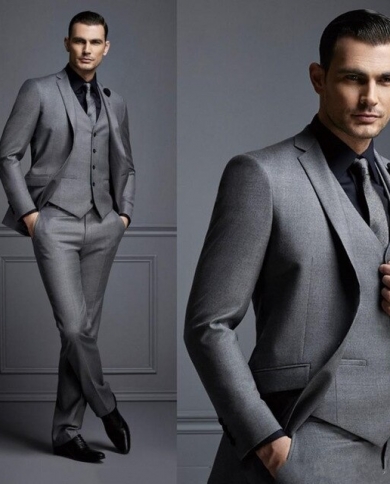 Costume Homme Grey Men Suit 3 Piece Jacket Pant Vest Formal Checkered Tuxedo Prom Groom Slim Fit Business Wedding Men Bl