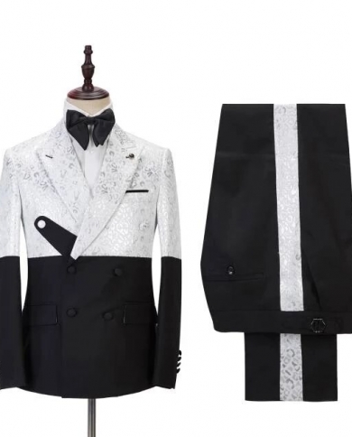 עיצוב ייחודי דפוס לבן תחפושת homme חליפות גברים 2 יחידות טוקסידו חתונה טוקסידו טרנו masculino slim fit מעיל נשף