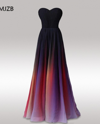 Gradient Color Long Prom Dresses A Line Strapless Sweetheart Chiffon Floor Length Formal Evening Party Gown Robe De Soir