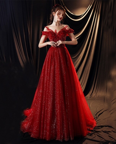 14197  rouge Appliques florales festonnées sans bretelles perles Tulle exquise robes de soirée de soirée robe de bal Quinceaner