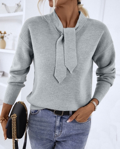 Temperament Ladies Autumn Winter Top Commute Sweater Pullovers Solid Color Scarf Collar Long Sleeve Pullover Knitted Swe
