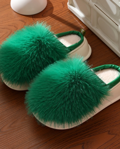 Cotton Slippers Ladies Winter Warm Non-slip Thick Bottom Home Indoor Fur Slippers