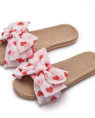 New Home Cotton Linen Slippers Breathable Outdoor Love Big Bow Comfortable Fabric Slippers