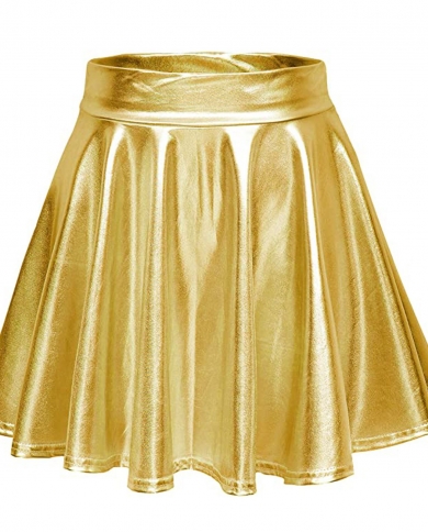 Women  Laser High Waist Pu Leather Skirt Summer Club Party Dance Shiny Pleated Skirts A Line Mini Skater Short Skirts Mu