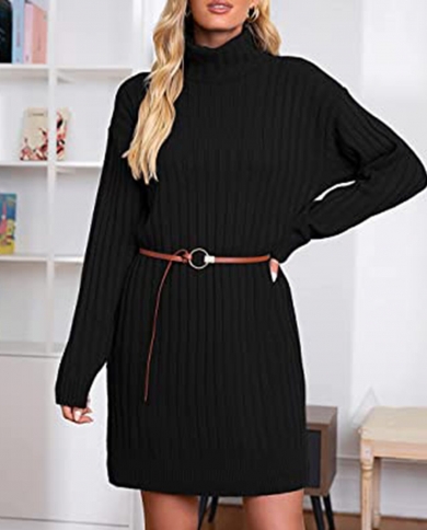 Sweater Dress 2022 New Autumn Winter Long Sleeve Turtleneck Knitted Womens Dress Solid Color Casual Warm Dresses Lady V